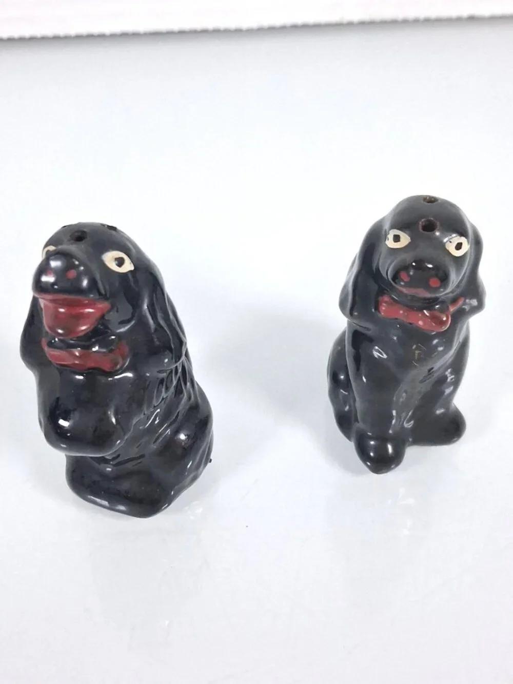 Vintage Black Redware Dog Cocker Salt & Pepper Shakers Japan 1950's